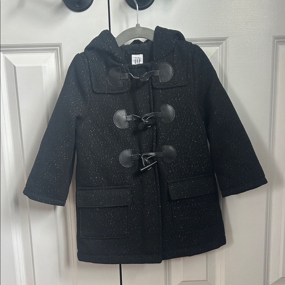 GAP Black Sparkle Toggle Hooded Pea Coat for Kids